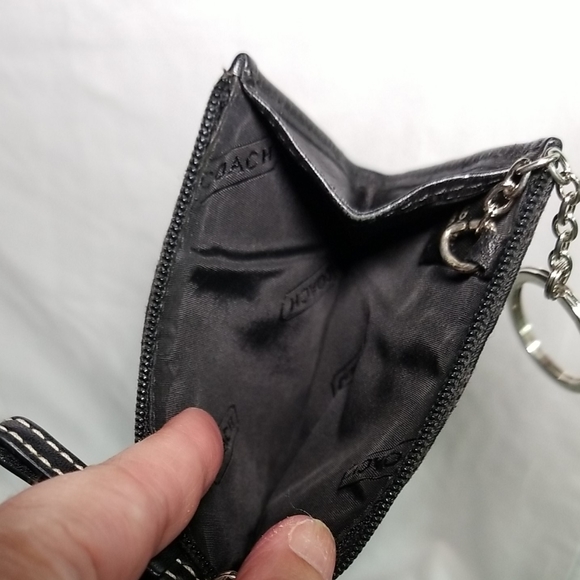 Coach Signature Mini Skinny ID Card Case Coin Purse Keychain Black - Picture 7 of 8